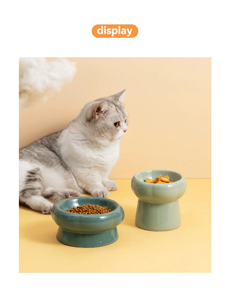 Elevated Ceramic Pet Bowl for Cats and Small Dogs – Anti-Slip, Neck Protection, Easy to Clean, Raised Design for Food and Water
