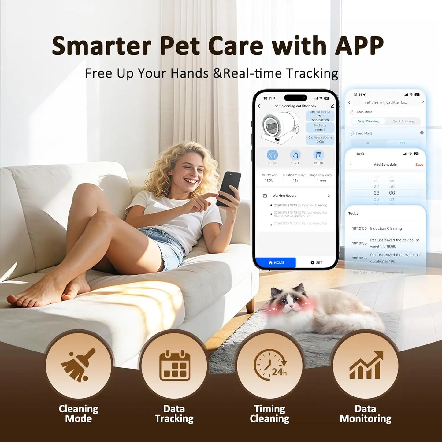 Self Cleaning Automatic Litter Box, Stainless Steel, App Health Monitoring, Odor Control & Safety Sensors for Multi Cat, Custom