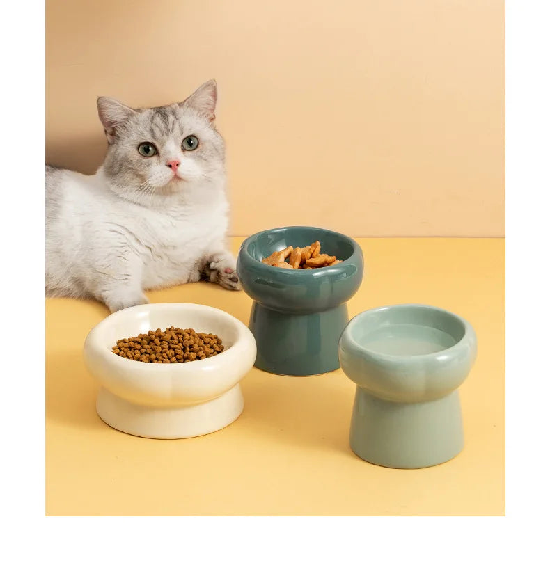 Elevated Ceramic Pet Bowl for Cats and Small Dogs – Anti-Slip, Neck Protection, Easy to Clean, Raised Design for Food and Water