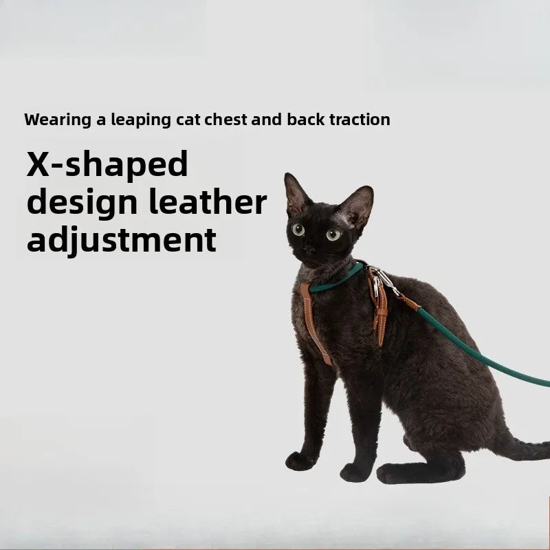 X-Shape Cat Harness And Leash Set Faux Leather Escape Proof Adjustable Pet Walking Vest Lightweight Puppy Outdoor Gear