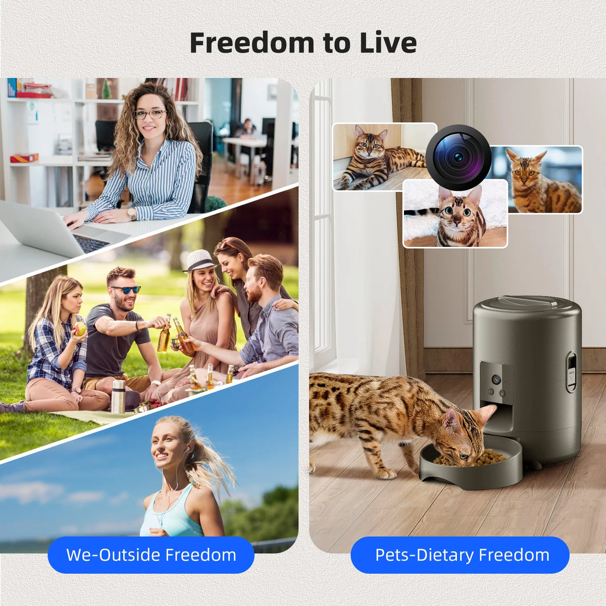 2L with Video Automatic Cat Feeder, Intelligent Timed and Quantitative Feeding, Cat, Dog and Pet Feeding Bowl Controlled by App