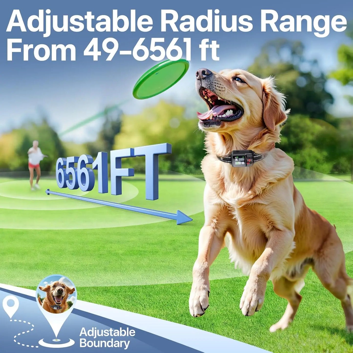 GPS Wireless Dog Collar Fence System,Invisible Electric Fence for Dogs,Adjustable Range 49-6561ft,3 Training Mode,Rechargeable,W