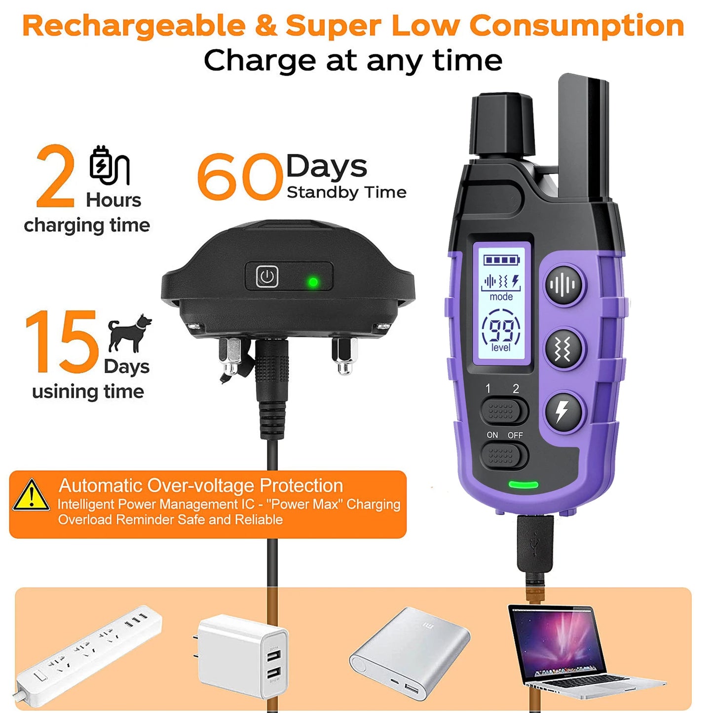 3300Ft Electric Dog Training Collar Remote Control Waterproof Pet BehaviorFor 5-120lbs Puppy With Vibration Shock Beep