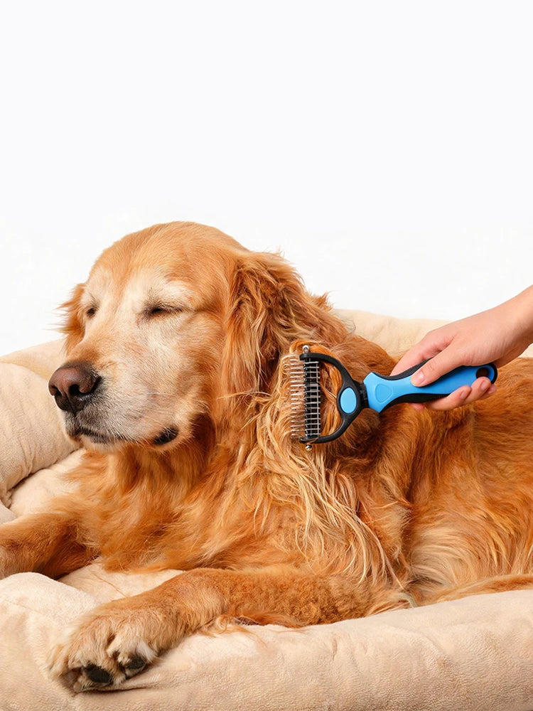 Pet Dematting Comb for Dogs & Cats, Knot Remover Grooming Tool with Stainless Steel Blades, Detangling Brush for Matted Tangled Hair, Professional Pet Grooming Rake for Long Haired Pets