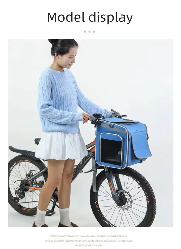 Dog or Cat Bike Basket Expandable Foldable Soft Sided Pet Carrier Backpack with 4 Open Doors, Foldable Dog Cat Bike Carrier
