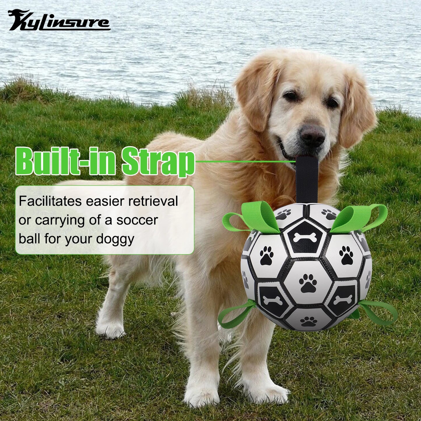 Dog Toys Soccer Ball with Straps, Interactive Dog Toys for Tug of War, Puppy Birthday Gifts, Water Toy, Durable Dogs Balls World