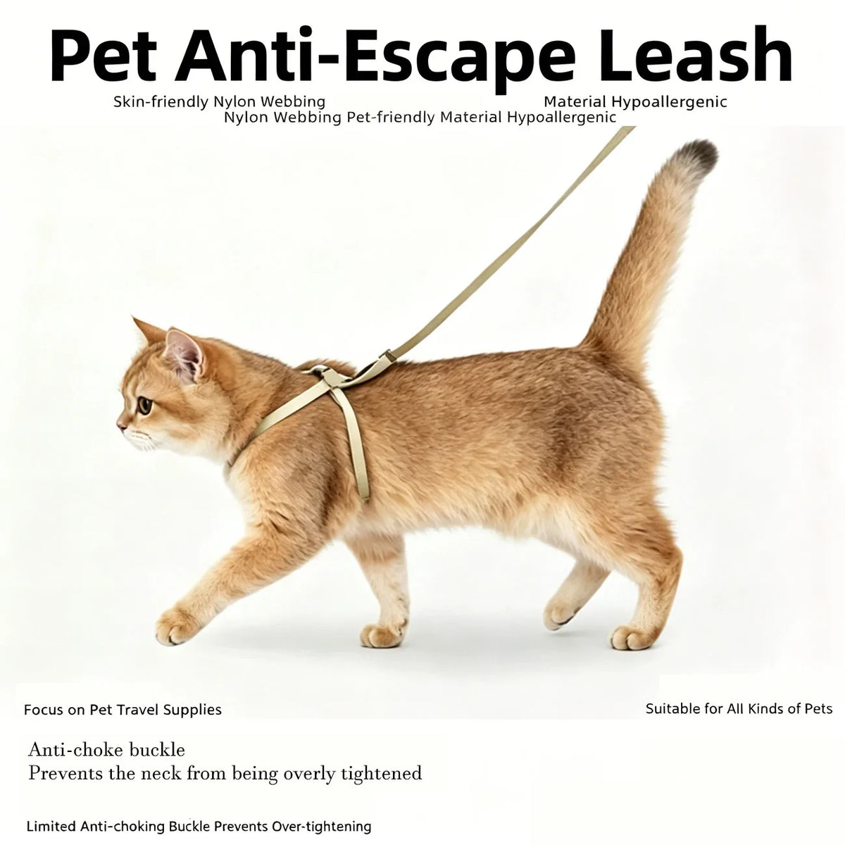 Cat Harness & Leash Set, X-Shape Escape Proof Outdoor Training Walking Vest Harness for Cats, Lightweight,Nylon Rope Small Dogs