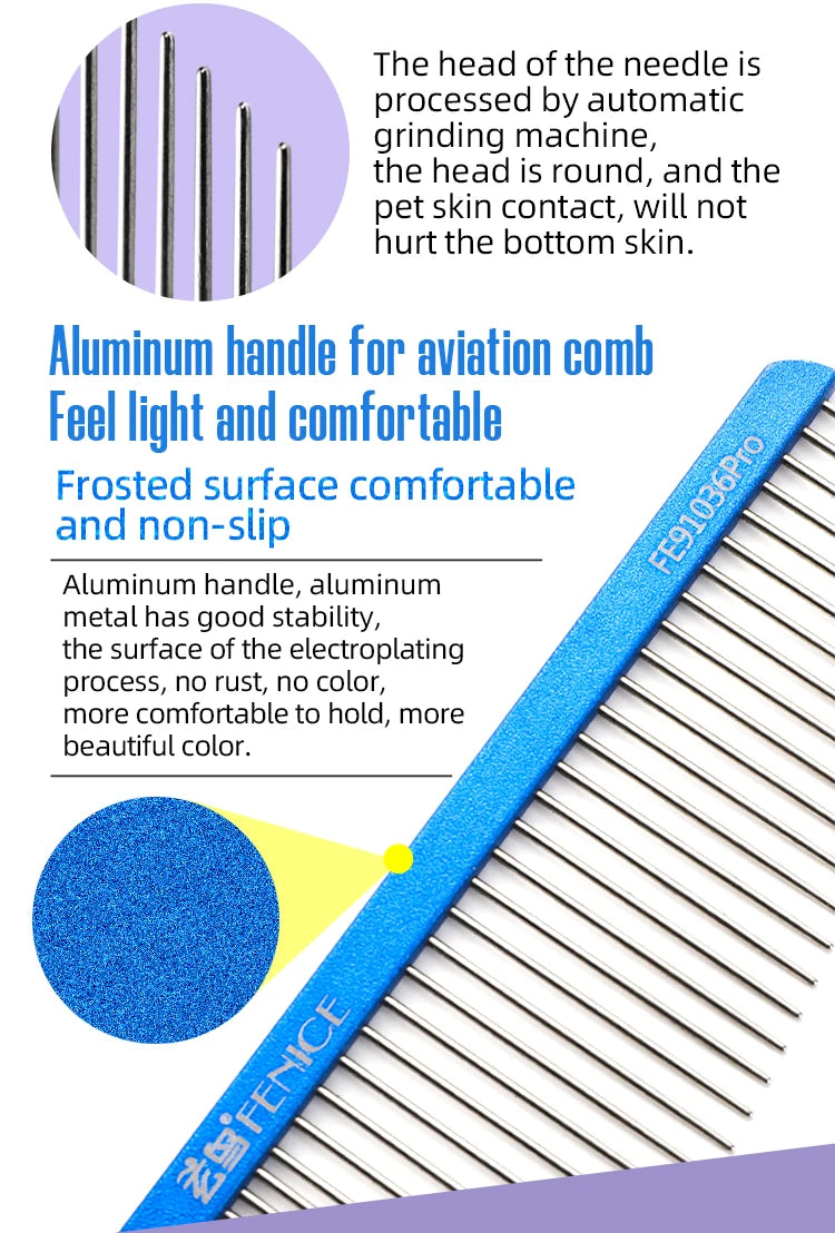 Fenice Moon Style Comb Pet Grooming Single Comb Aluminum Metal Comb for Dogs Stainless Steel Pet Dog Cat Pin Comb Hair Brush