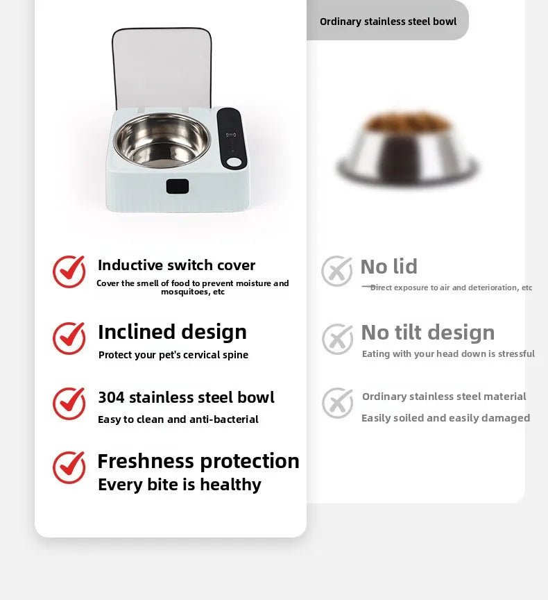 Pet Smart Infrared Sensor Open Lid Cat Bowl Stainless Steel with Lid Dustproof Insect-proof and Moisture-proof Pet Bowl