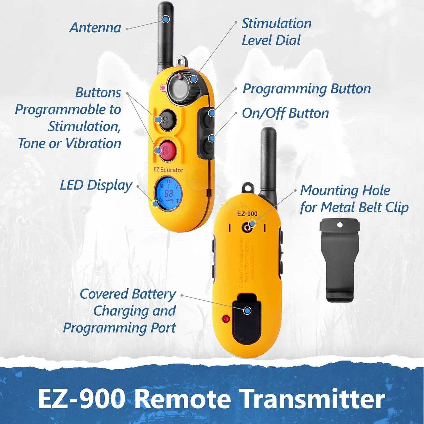 EZ-900 E Collar for Dog Training with Remote - 1/2 Mile Range, Waterproof, 256 Blunt Stimulation Levels, Tone or Vibration Mode,