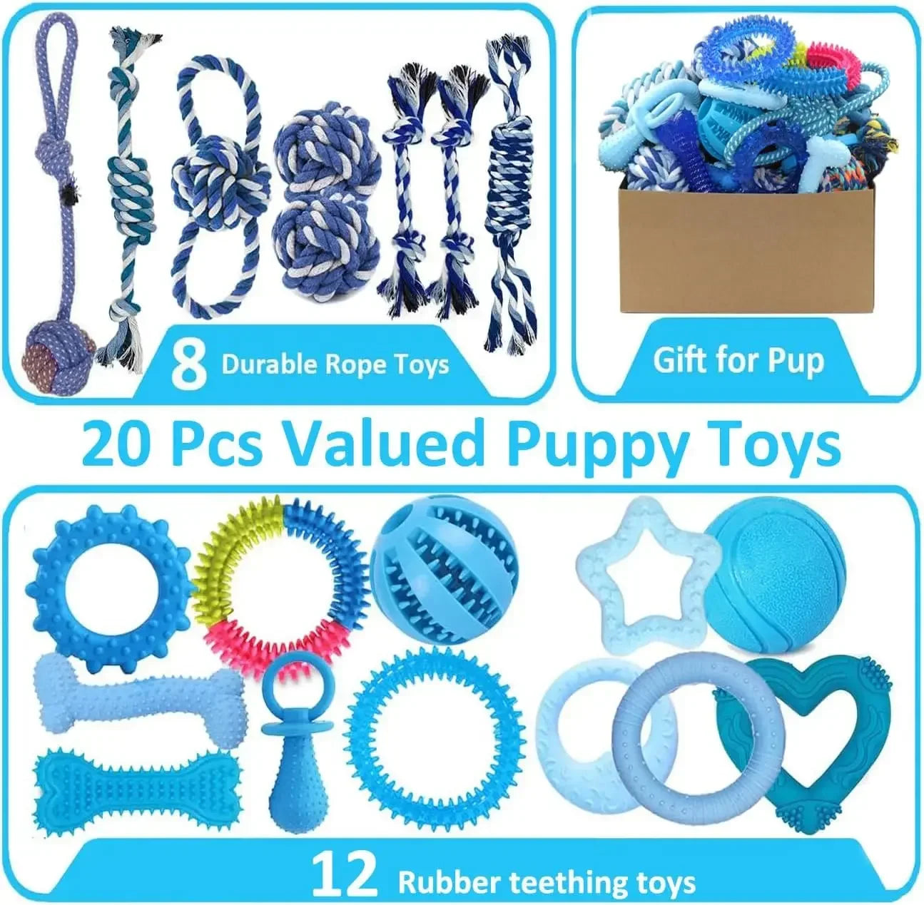 Christmas Dog Toys Bulk 15 Pack, Puppy Chew Toys for Teething Small Medium Puppies Including Variety Tough Rubber and Rope Toys