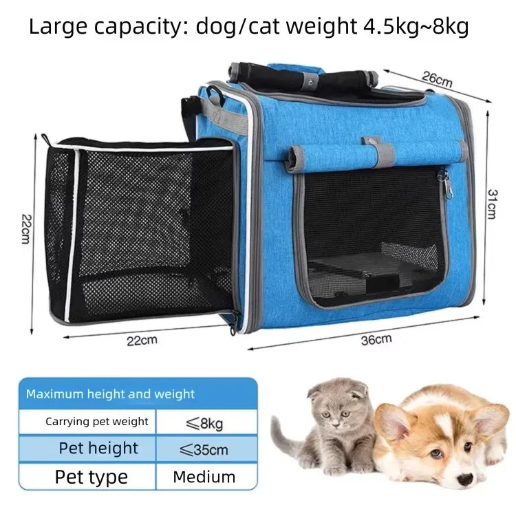 Dog or Cat Bike Basket Expandable Foldable Soft Sided Pet Carrier Backpack with 4 Open Doors, Foldable Dog Cat Bike Carrier