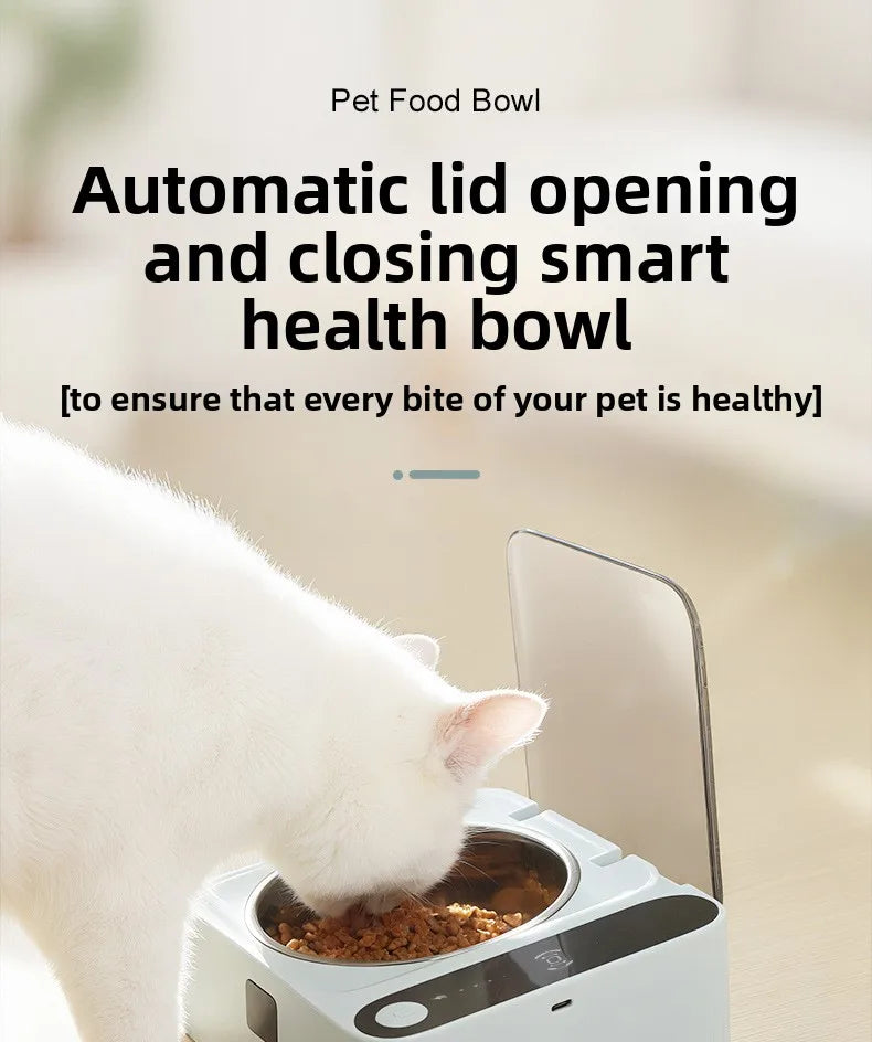 Pet Smart Infrared Sensor Open Lid Cat Bowl Stainless Steel with Lid Dustproof Insect-proof and Moisture-proof Pet Bowl