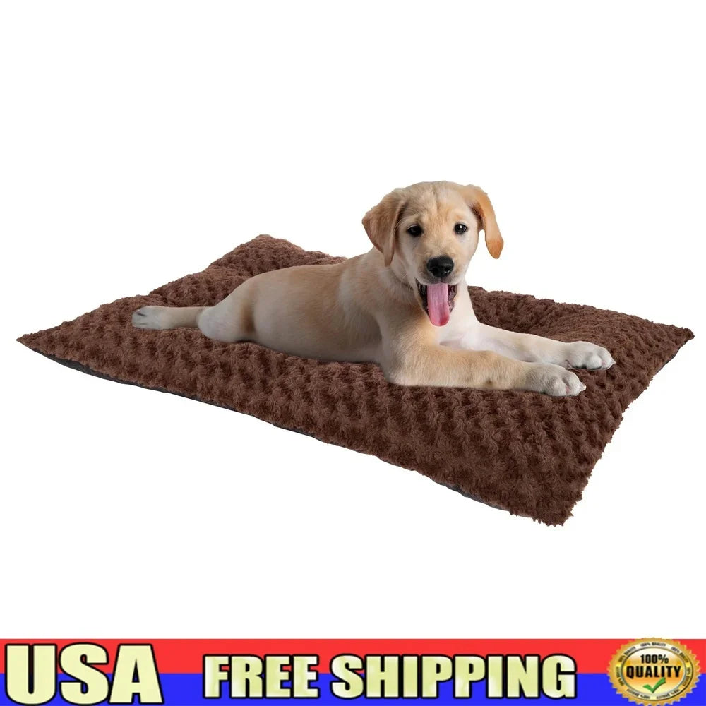 Soft Faux Fur Dog Bed Large Chocolate Non Slip Portable Washable Pet Cushion Kennel Mat