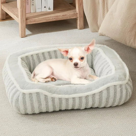 Dog Bed for Extra Small Dogs BreedsCat Bed Puppy Kennel Bed with Pillow Washable Deluxe Plush Dog Crate Beds Comfy Durable Rect