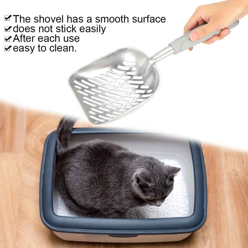 Pet Spatula Cat Litter Scoop Sifter Deep Shovel Ergonomic Handle Stainless SteelGray