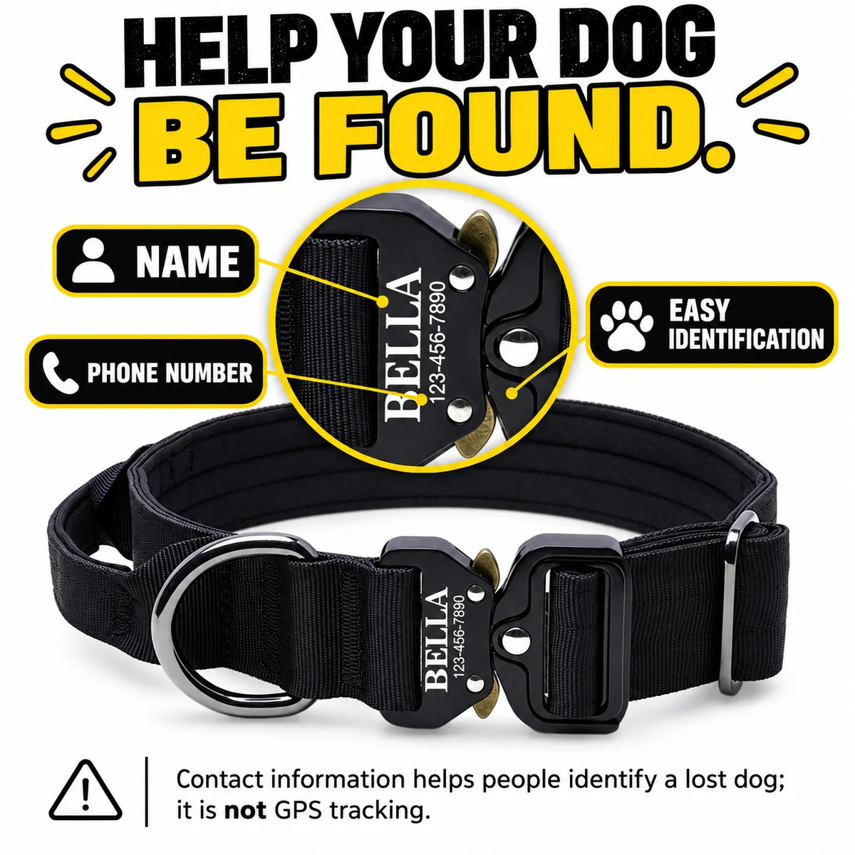 Laser Lettering Tactical Dog Collar, Support Name and Phone Customization, Nylon Material Is Suitable for Medium and Large Dogs