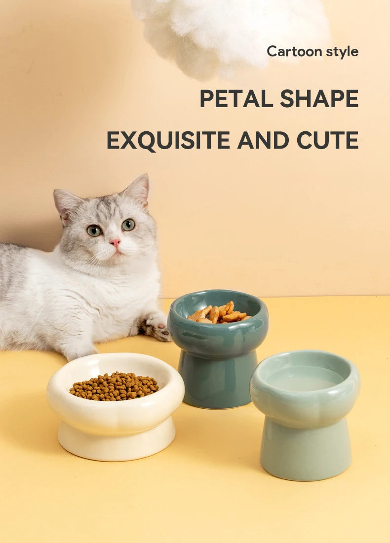 Elevated Ceramic Pet Bowl for Cats and Small Dogs – Anti-Slip, Neck Protection, Easy to Clean, Raised Design for Food and Water