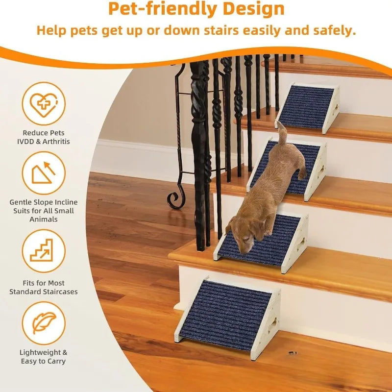 Wooden Pet Ramp Low Angle Design Stair Ladder Assist Climb Tool Stable Structure Non Slip Surface for Small Dogs Cats Indoor