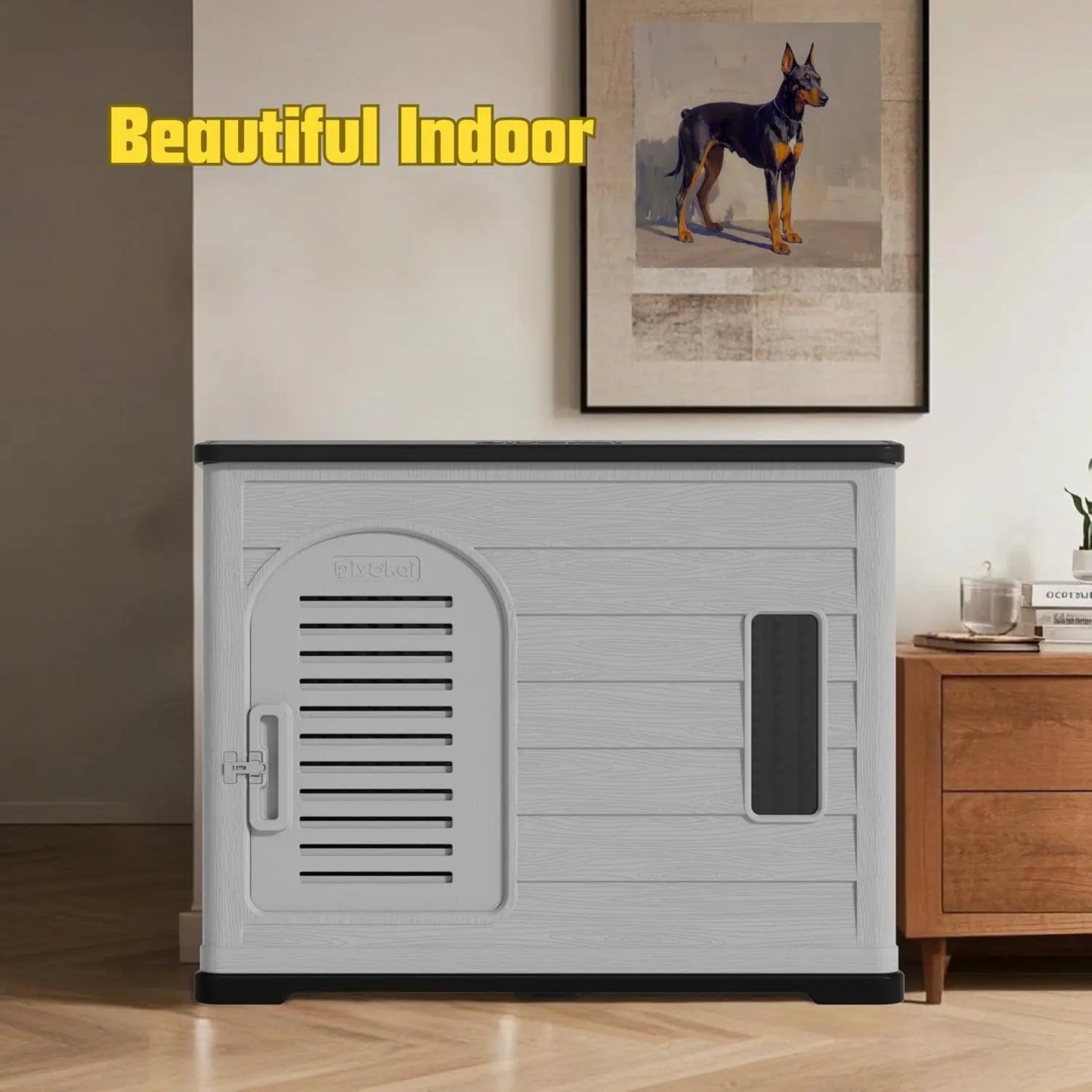 XLarge Plastic Dog House Big Dogs Indoor Outdoor Double-Layer Insulated Open-Top Lockable Door Elevated Floor 46x38x39inchCustom