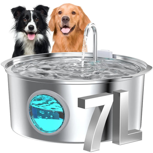 7L/236oz Large Capacity Pet Water Fountain 304 Stainless Steel Cat Water Fountain Ultra Quiet Pet Water Dispenser for Cats Dogs Automatic Drinking Bowl with Filter 24/7 Fresh Filtered Water Bowl for Indoor Cats & Dogs with Wi