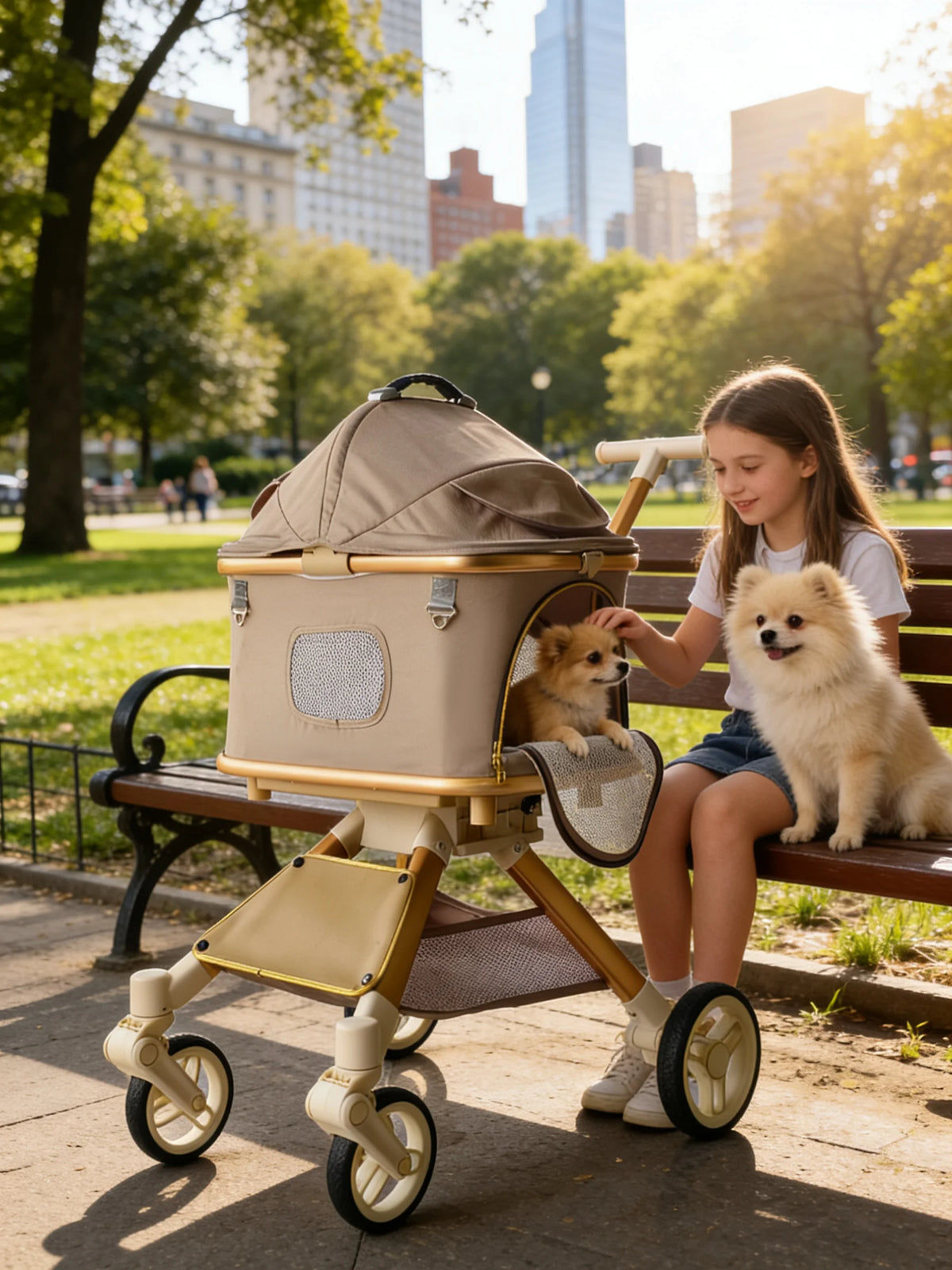 Pet Stroller for Dog & Cat, Pubby Stroller Upload to 55lbs,Dog Basket,Luxury Dog Stroller