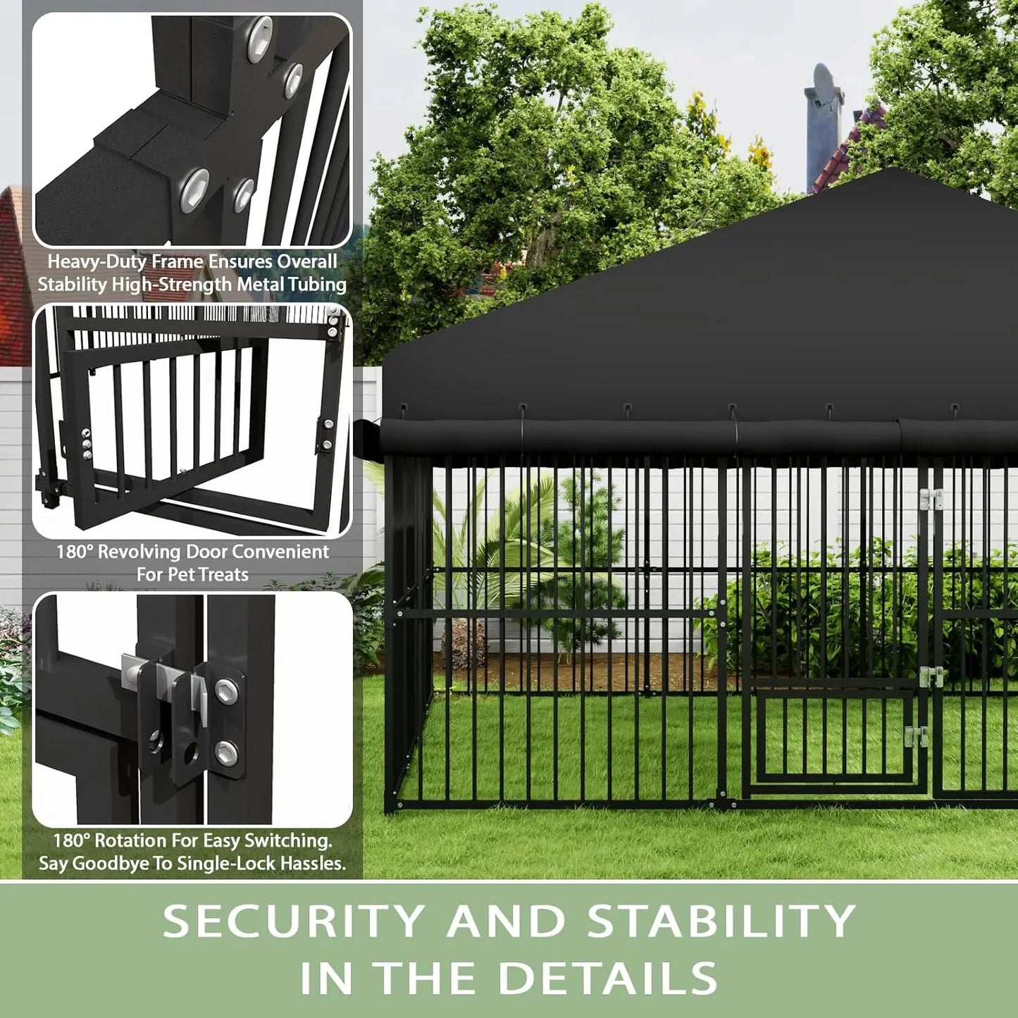 Outdoor Dog Kennel 10x20x6.5 FT, Heavy-Duty Metal Construction with Swivel Door, Fully Enclosed Waterproof Oxford, Customi