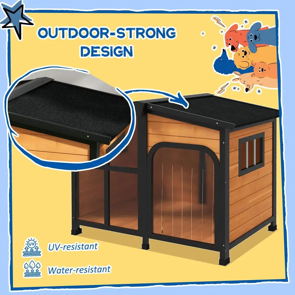 Outside CabinStyle Wooden Dog House for Large Dogs with Openable Roof amp Giant Window, Outdoor amp Indoor Big Dog Shelter, Asp