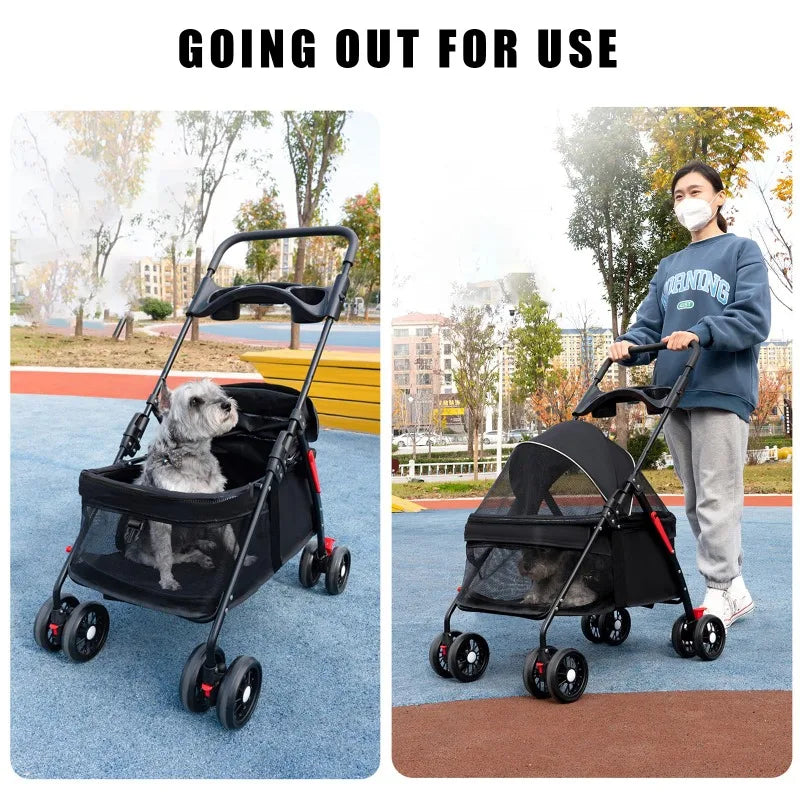 Pet Stroller Dogs Cats Teddy Bear Baby Stroller Small Pet Stroller Light and Foldable Suitable Outdoor Travel Dog Cat Supplies