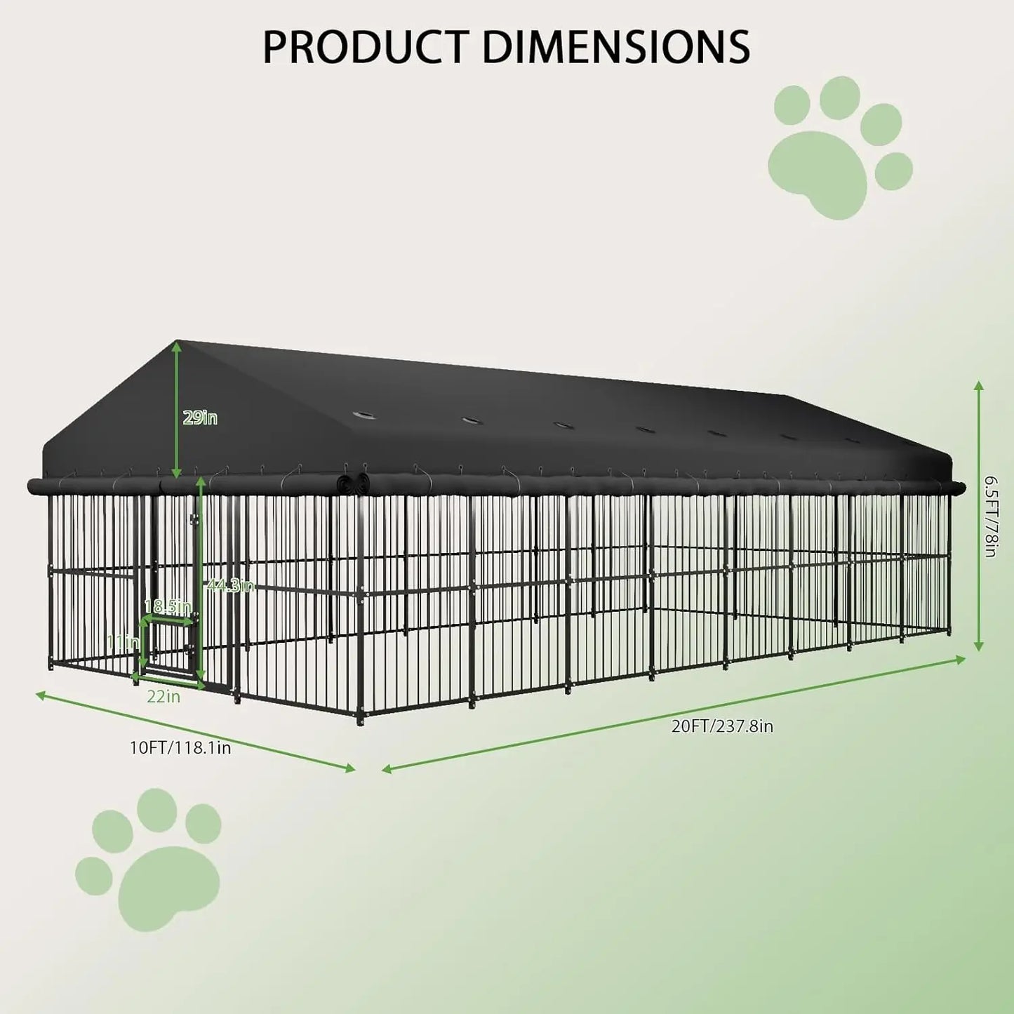 Outdoor Dog Kennel 10x20x6.5 FT, Heavy-Duty Metal Construction with Swivel Door, Fully Enclosed Waterproof Oxford, Customi