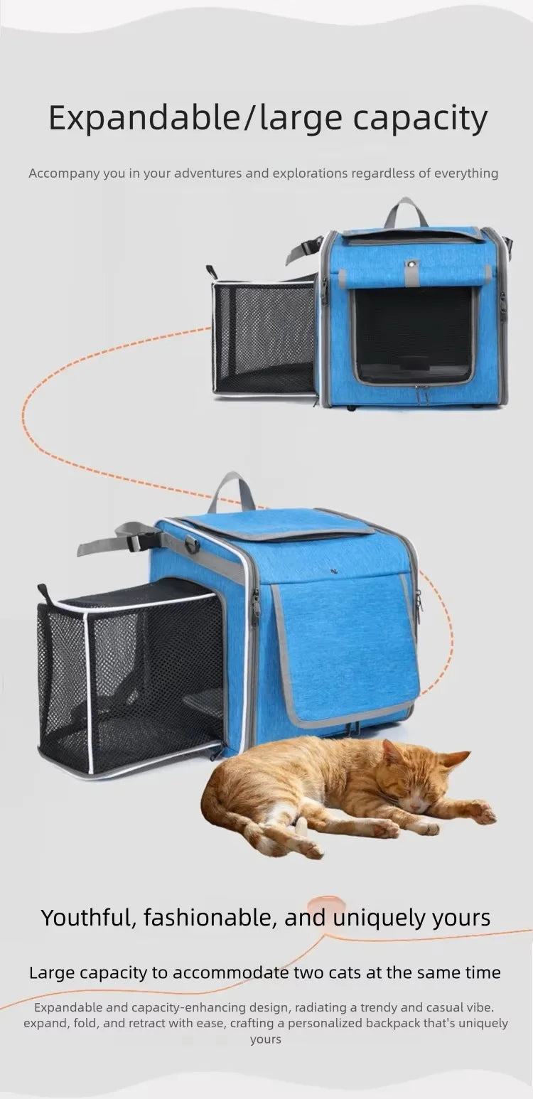 Dog or Cat Bike Basket Expandable Foldable Soft Sided Pet Carrier Backpack with 4 Open Doors, Foldable Dog Cat Bike Carrier