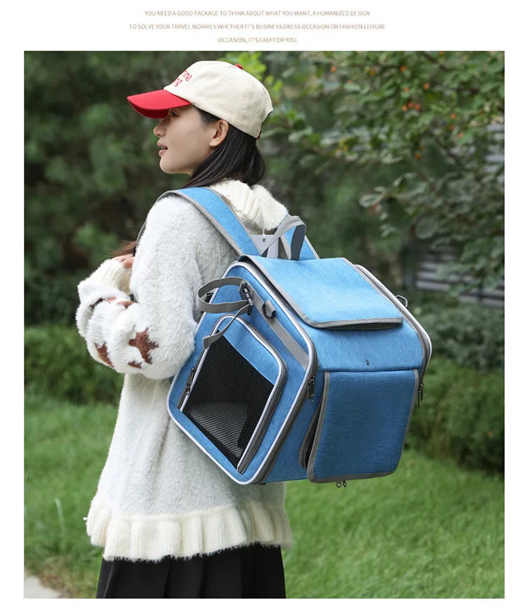 Dog or Cat Bike Basket Expandable Foldable Soft Sided Pet Carrier Backpack with 4 Open Doors, Foldable Dog Cat Bike Carrier
