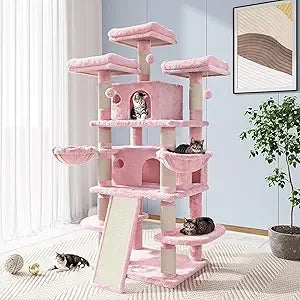 Allewie 68 Inches Cat Tree/House and Towers for Big Feline/Scratching Post/Multi-Level Large Kitty Climbing Tree with Condo/Smok