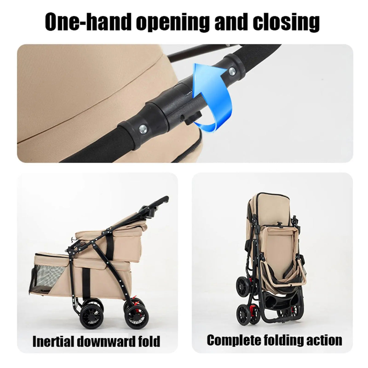 Foldable Double Decker Pet Stroller 4 Wheels Breathable Mesh Puppy Cat Travel Stroller for Multi-Pet Families Outdoor Walking