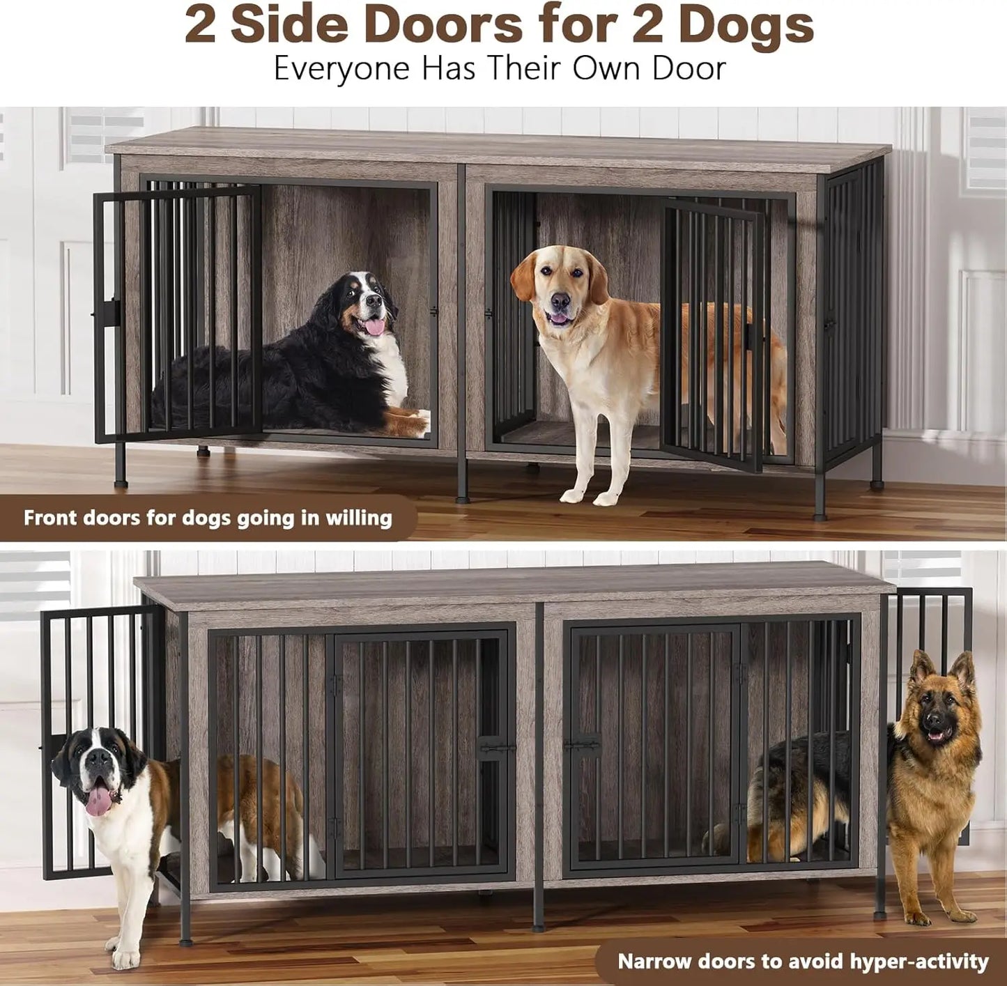 78 Inch Dog Cage Furniture for 2 Pets with Divider, XXL Wooden Double Dog Crate Furniture TV Stand for Mideum and Large Breed,