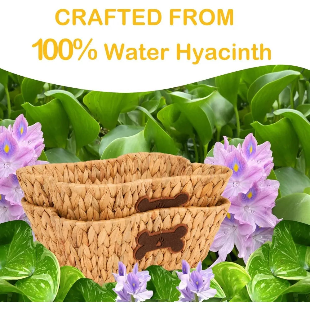 Wicker Basket for Pet Toys, 2 Pack Stylish and Natural Dog and Cat Toy Basket, Dog Storage Organizer with Bone Shape