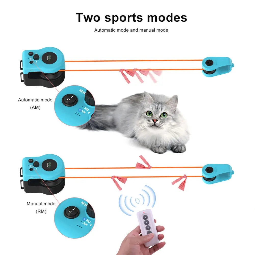Cat Feather Toy Treadmill Chase Run Exercise Mental Stimulation Cat Treadmill Adjustable Speed for Bored Kitten Puppy Play