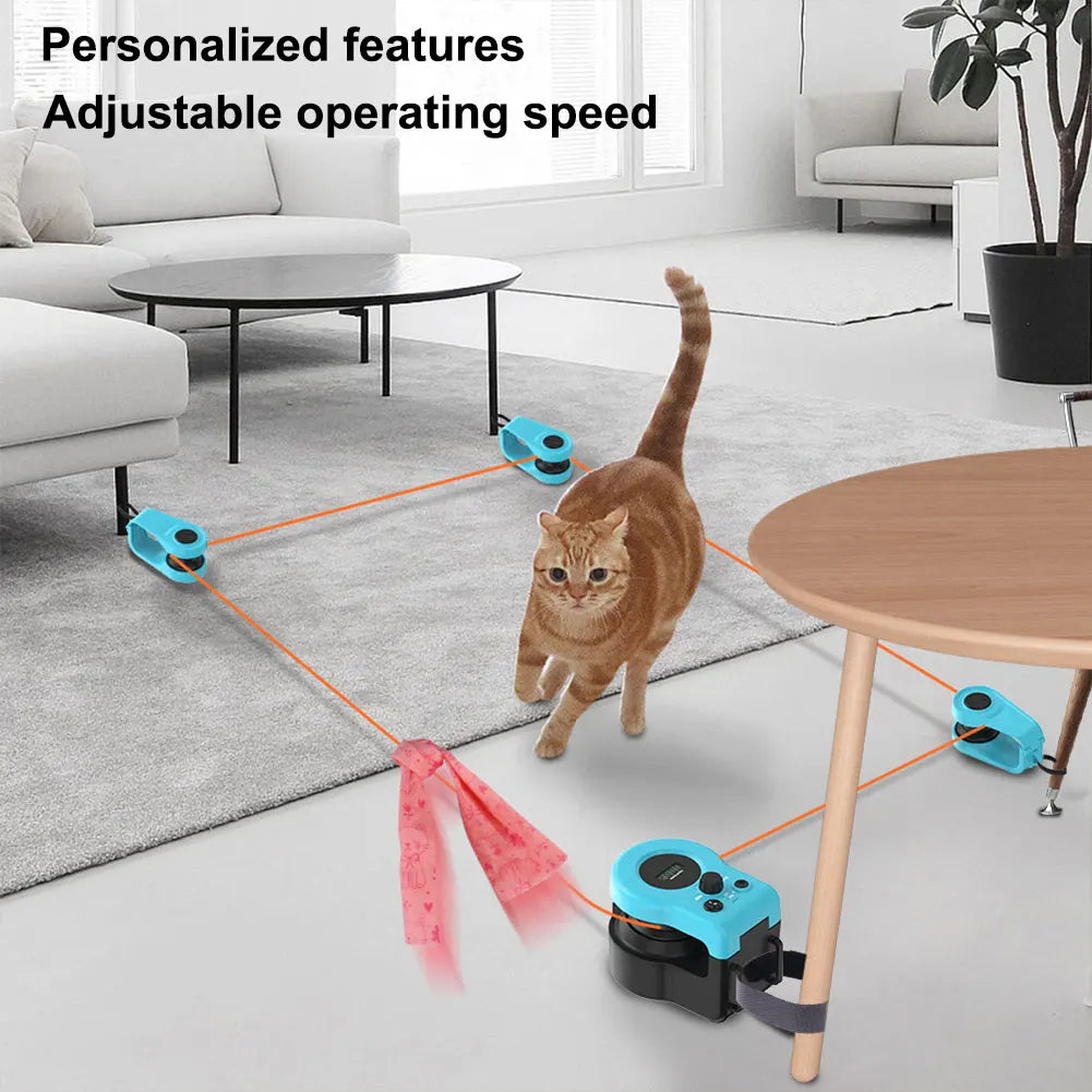Cat Feather Toy Treadmill Chase Run Exercise Mental Stimulation Cat Treadmill Adjustable Speed for Bored Kitten Puppy Play