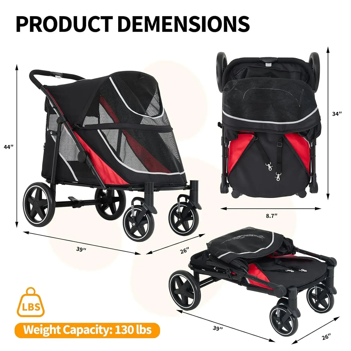 Garvee Multi Functional Pet Cart Lightweight And Foldable Multiple Cats Dogs And Outdoor Carts Heavy-Duty Large Dog Stroller with Mesh Ventilation, Removable Bed, Storage Basket For Dogs Cat