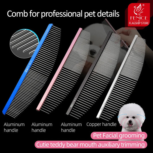 Fenice Moon Style Comb Pet Grooming Single Comb Aluminum Metal Comb for Dogs Stainless Steel Pet Dog Cat Pin Comb Hair Brush