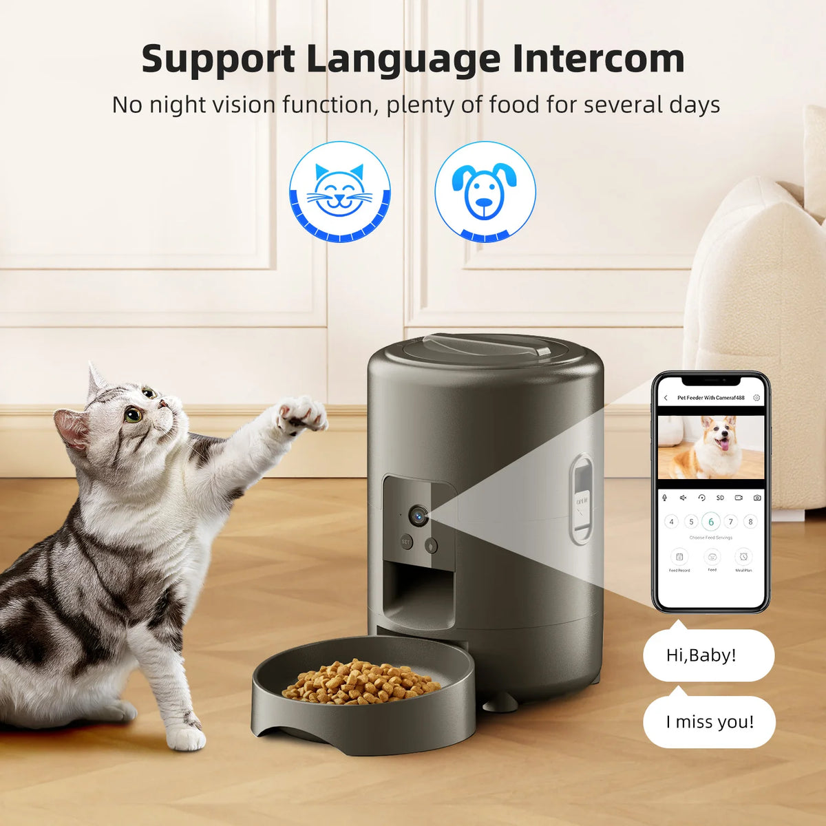 2L with Video Automatic Cat Feeder, Intelligent Timed and Quantitative Feeding, Cat, Dog and Pet Feeding Bowl Controlled by App