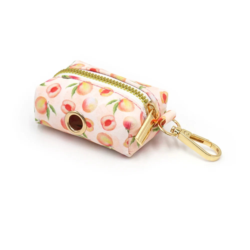 Honey Peach Pattern Dog Collar Personalized Fruit Collection Luxury Bowtie Dog Collar and Leash Set with Poop Bag Pet Cat Collar