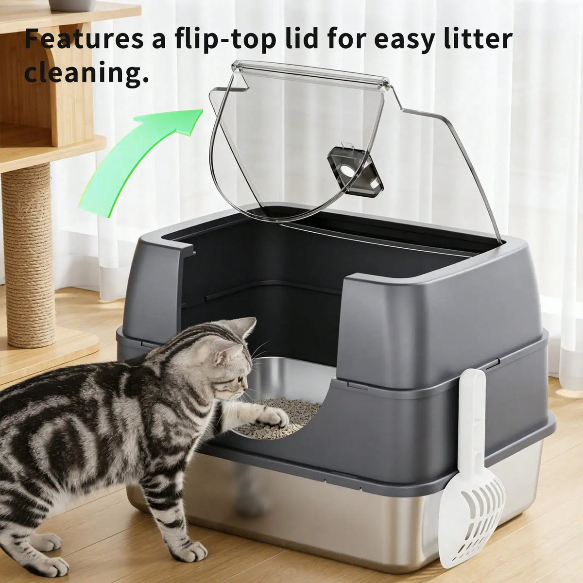 Large Stainless Steel Enclosed Cat Litter Box With Lid High Splash Proof Sided Metal Kitty Potty Front Entry Top Exit Dog Proof Odor Control Leak Resistant Easy Clean Complete Set With Litter Mat Litter Scoop & Filter Step Fo