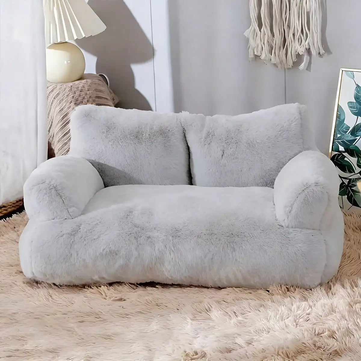 Cozy Plush Dog Sofa Bed for Medium Dogs and Cats, Raised Edge Washable Pet Couch with Non-Slip Bottom for Indoor Lounging
