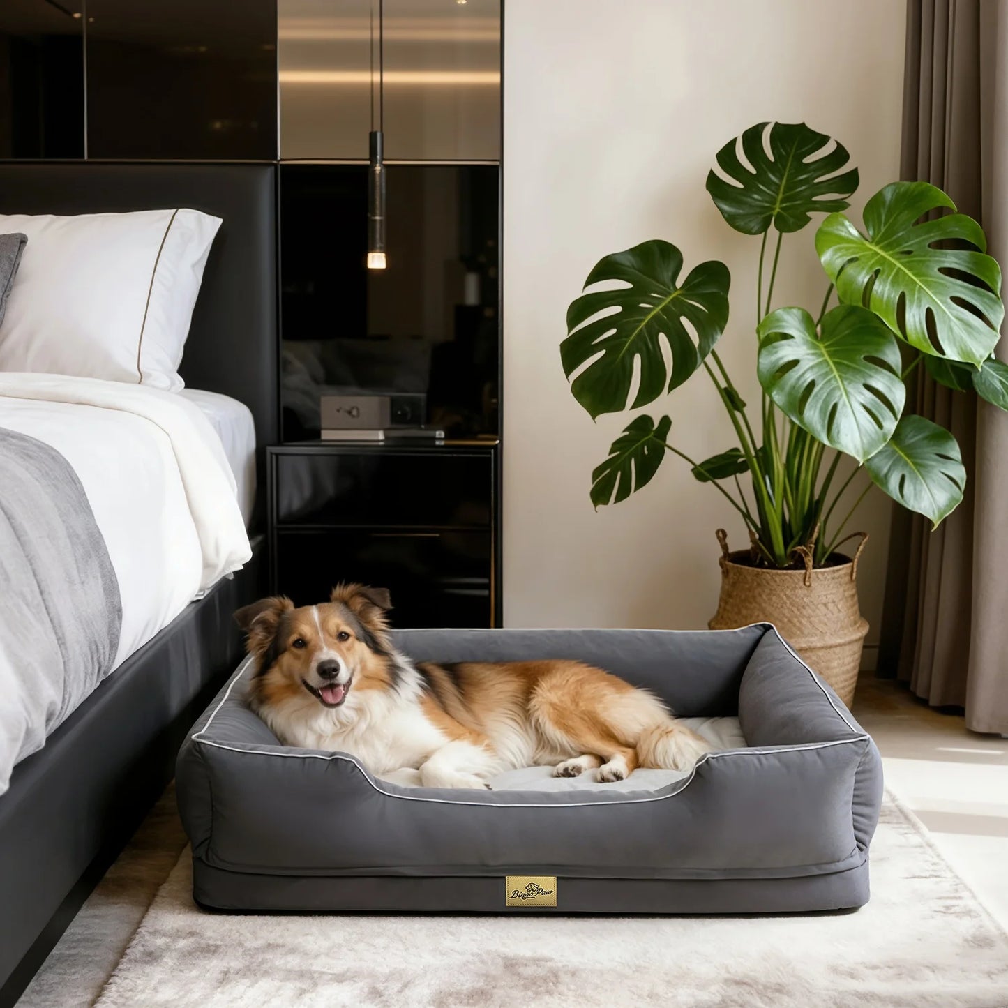 M-3XL Rectangular Dog Beds Orthopedic Dog Pet Sofa Couch Bed with Bolster Washable Pet Couch Lounger Sponge Base for Large Dogs Waterproof Lining Removable Cover