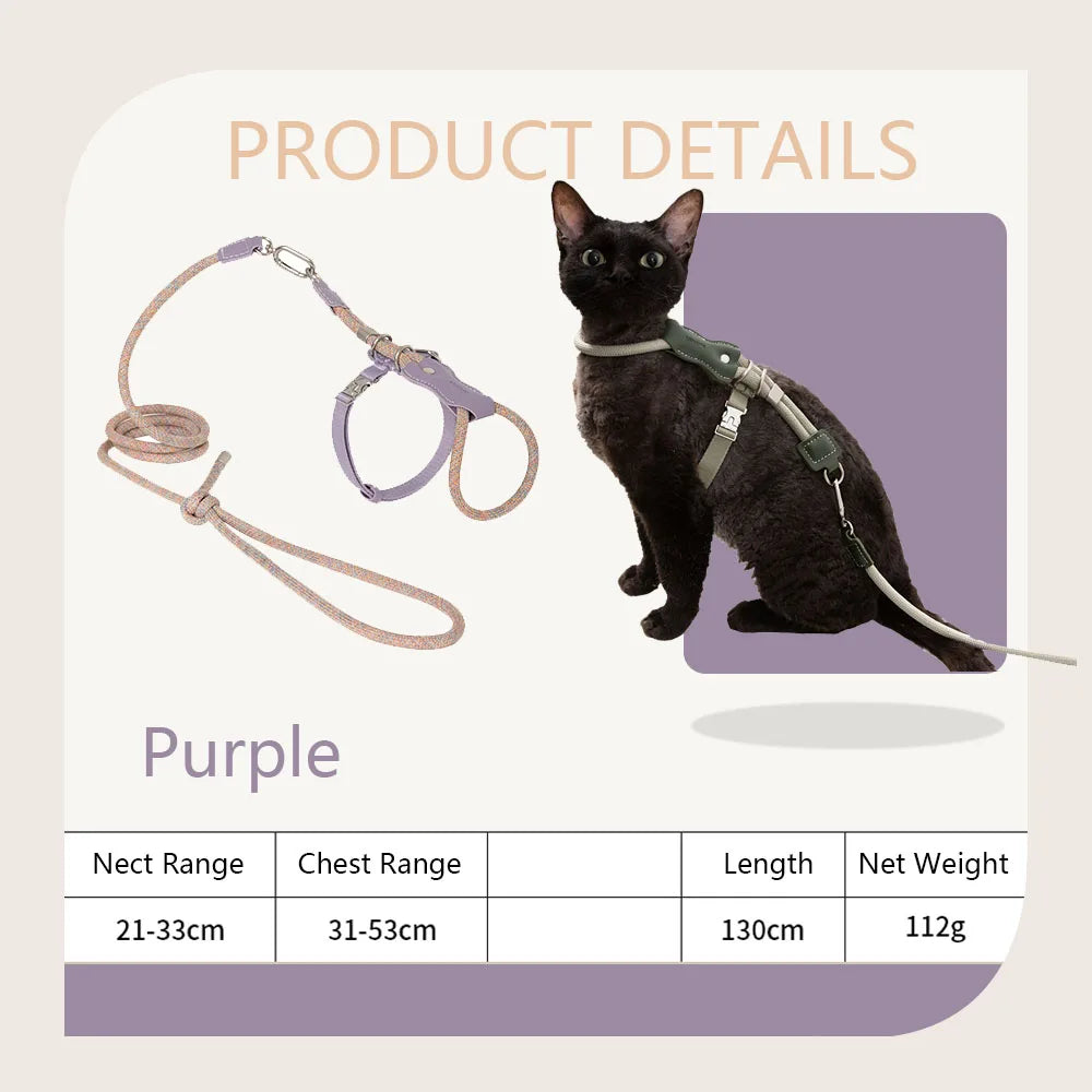H-Shape Escape Proof Cat Harness and Leash Set Adjustable Breathable Lightweight No Choke Vest for Small Cats Kitten Outdoor Use