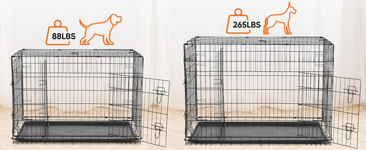 JHK 48 Inch Double Door Folding Metal Wire Dog Cage with Plastic Leak-Proof Pan Tray Extra Large Pet Kennel for Outdoor Travel