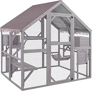 Aivituvin Catio Outdoor Cat Enclosure Large Cat Run with Bridges, Walks, Small Houses, Roof Cover 28.27 ft²