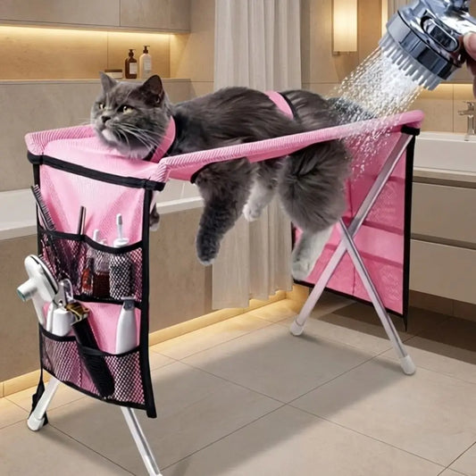 Folding Pet Grooming Hammock Anti-Scratch with Support Frame Pet Washing Station Sturdy Detachable Dog Grooming Table