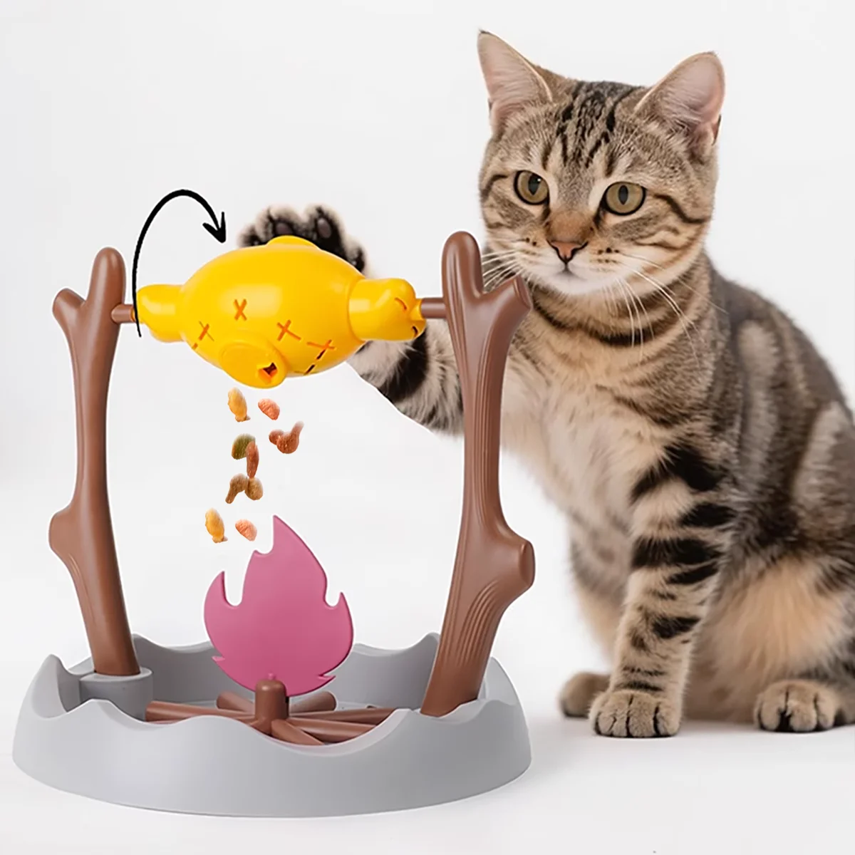 Campfire BBQ Interactive Cat Toy, Rolling Treat Dispenser Food Leak Chew Puzzle Toy for Kittens & Cats Pet Christmas Holiday Gift